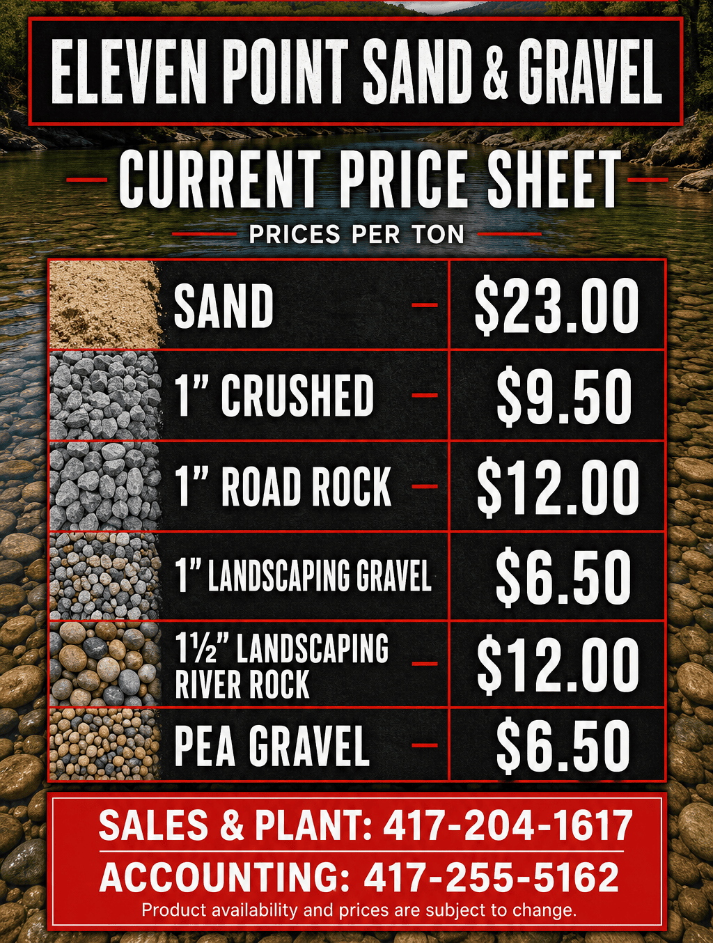 price sheet 2026